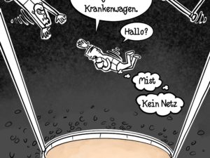 Cartoon: Trapezkünstler stürzt ab, telefoniert